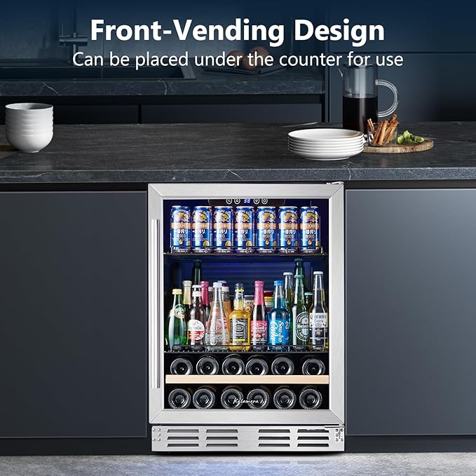 Beverage Fridge 24 Inch Beverage And Wine Cooler Built-In Or Freestanding - 120 Cans & 16 Bottles Capacity Wine Refrigerator Cooler - View 4 | Fridge.com