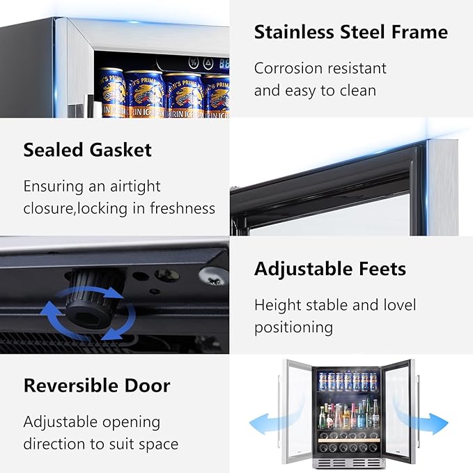 Beverage Fridge 24 Inch Beverage And Wine Cooler Built-In Or Freestanding - 120 Cans & 16 Bottles Capacity Wine Refrigerator Cooler - View 6 | Fridge.com