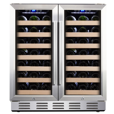 Kalamera Dual Zone 30.5'' Built-In 66 Bottle Wine Refrigerator with French Doors | Fridge.com