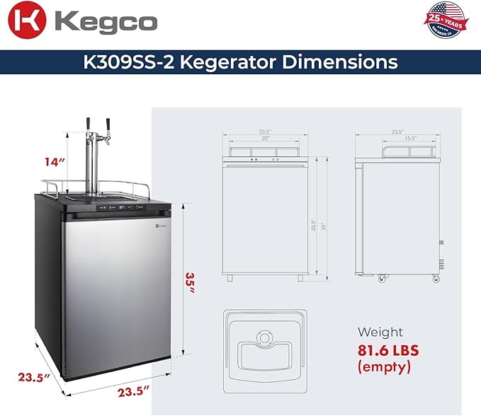 Kegco K309SS-2 24" Wide Dual Tap Stainless Steel Digital Kegerator - View 2 | Fridge.com