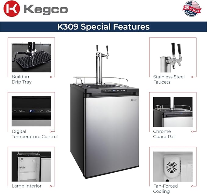 Kegco K309SS-2 24" Wide Dual Tap Stainless Steel Digital Kegerator - View 3 | Fridge.com