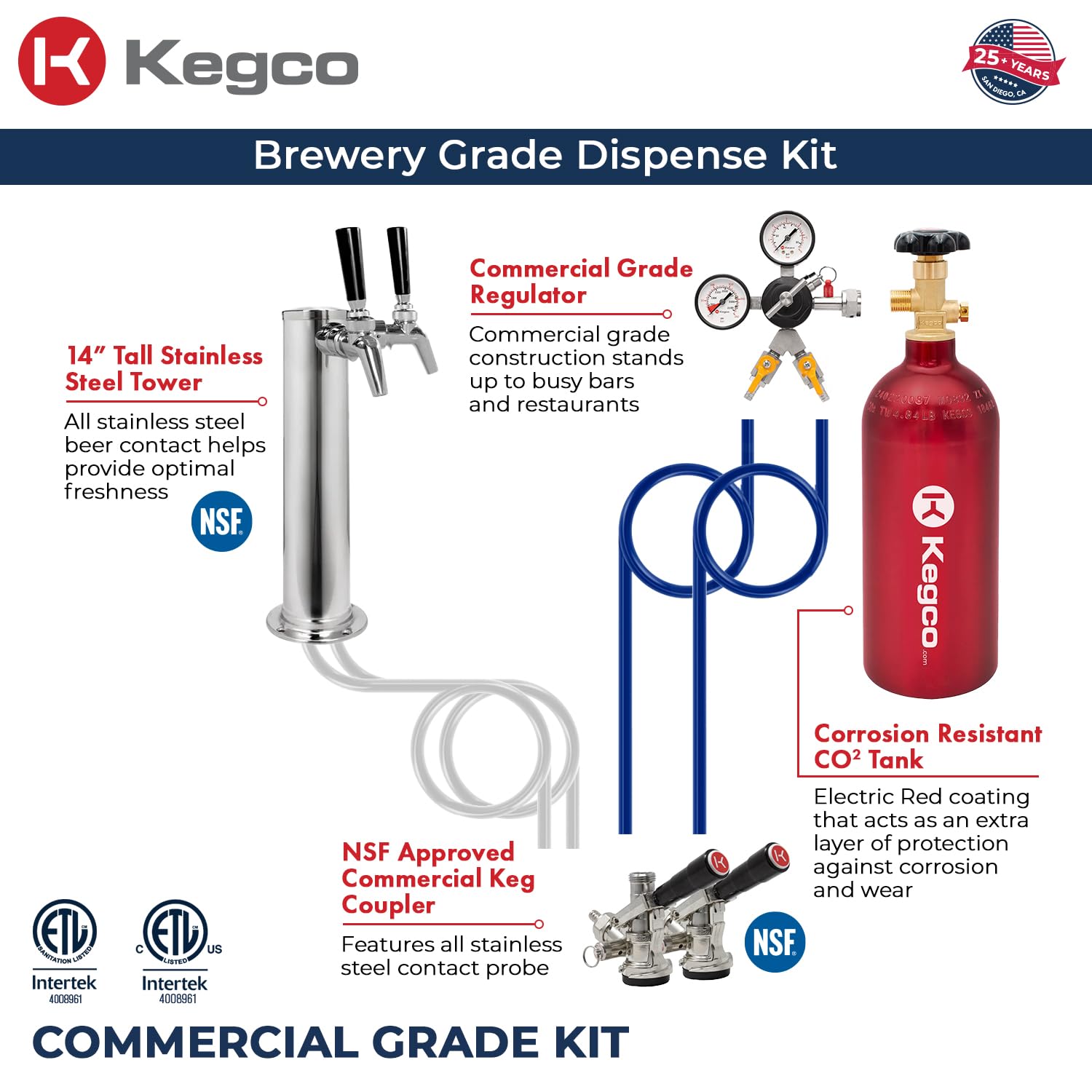 Kegco 24" Wide Dual Tap Stainless Steel Commercial Built-In Left Hinge Kegerator With Kit - View 5 | Fridge.com