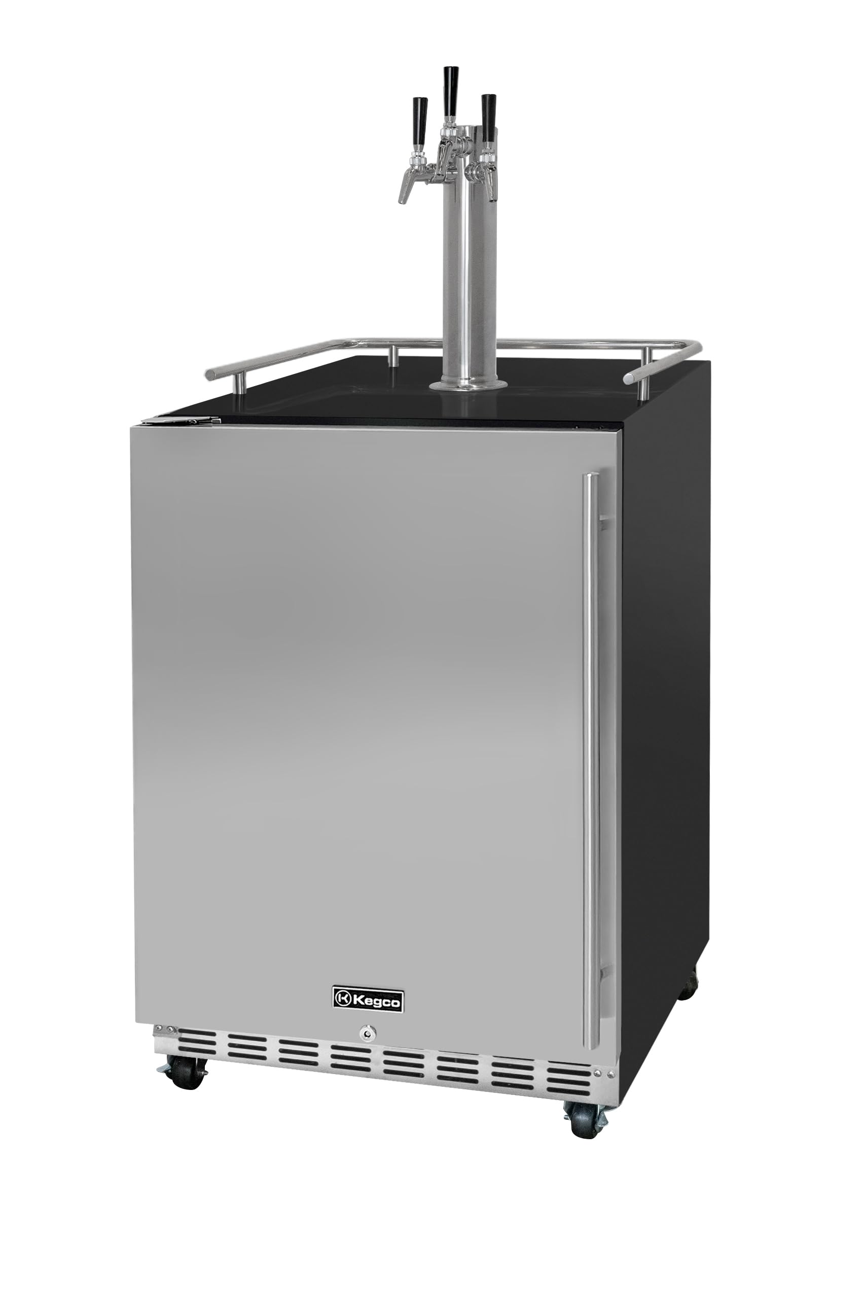 Kegco Kegerator 24" Wide Triple Tap Black/Stainless Steel Commercial Beer Dispenser HK38BSC-L-3 | Fridge.com