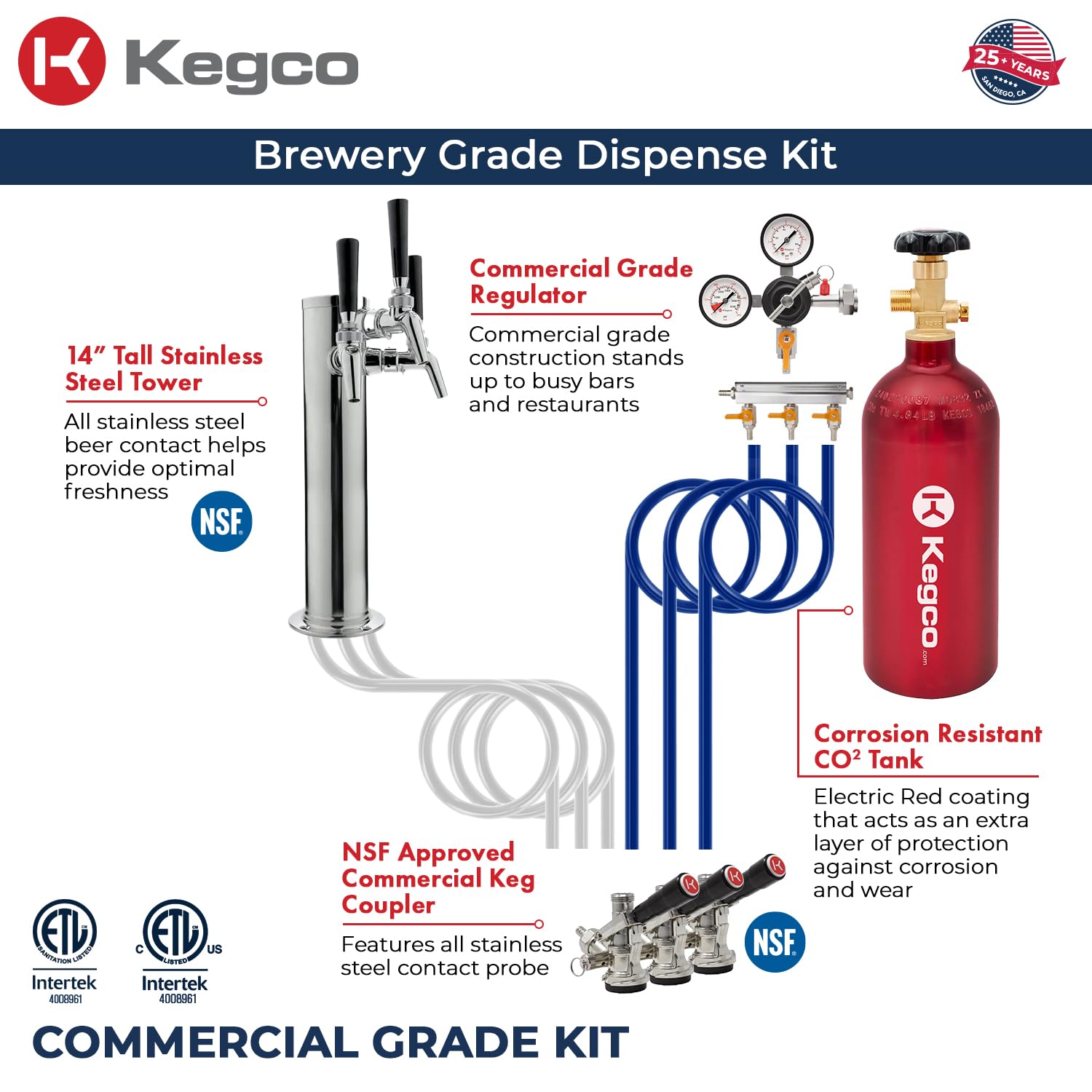 Kegco 24" Wide Triple Tap Stainless Steel Commercial Built-In Kegerator With Kit - View 5 | Fridge.com