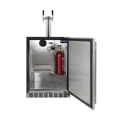 Kegco Kegerator 24" Wide Dual Tap Black/Stainless Steel Undercounter Beer Dispenser HK38BSU-2 | Fridge.com