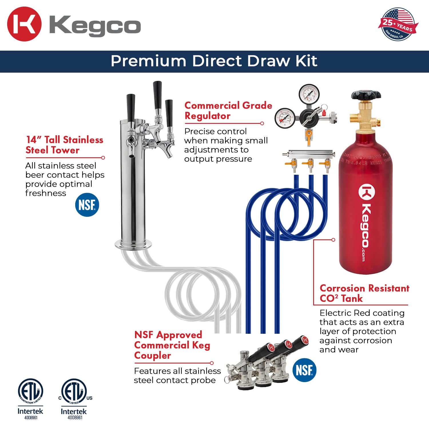 Kegco 24" Wide Triple Tap Stainless Steel Built-In Left Hinge Digital Kegerator with Kit | Fridge.com