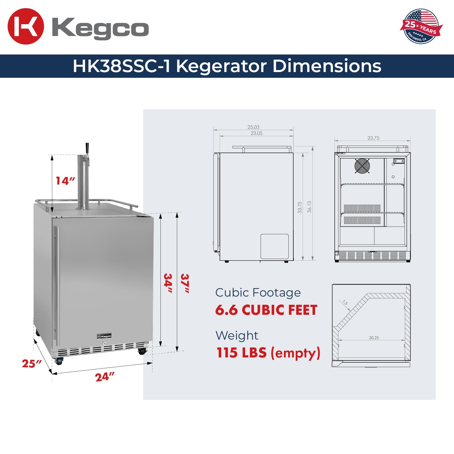 Kegco 24" Wide Outdoor Single Tap Commercial Kegerator With Kit - View 4 | Fridge.com