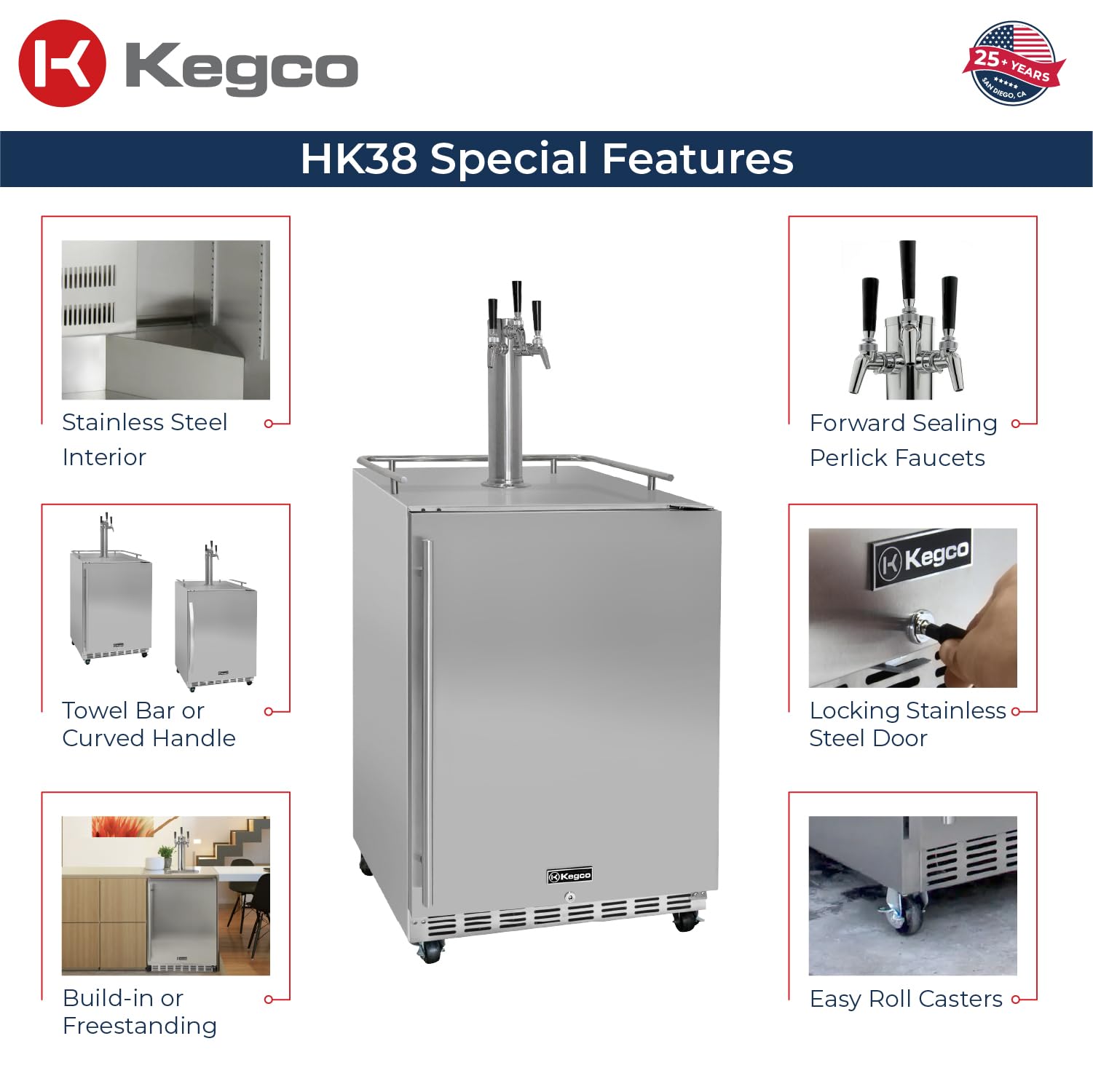 Kegco 24" Wide Outdoor Triple Tap All Stainless Steel Commercial Kegerator With Kit - View 3 | Fridge.com