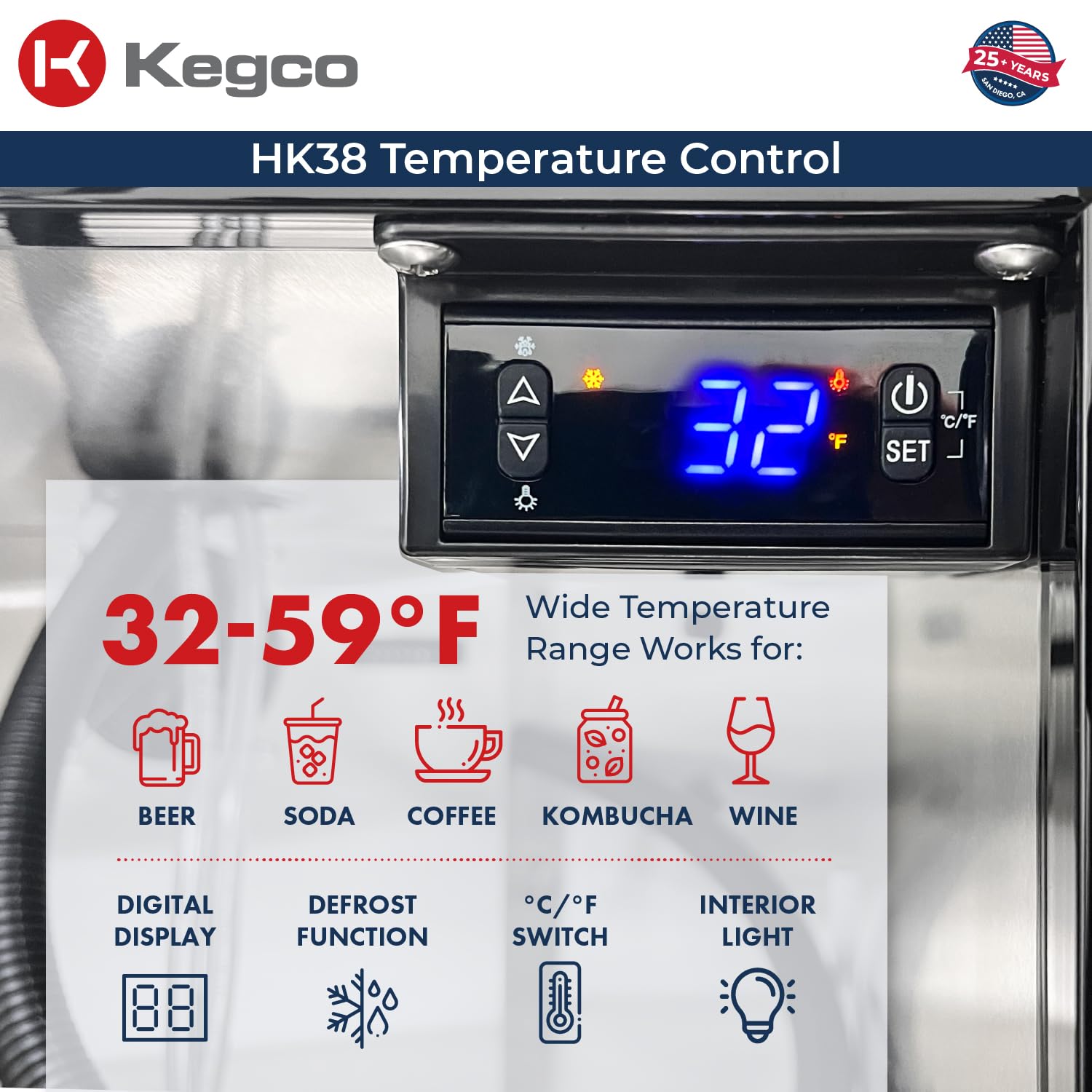 Kegco 24" Wide Outdoor Single Tap All Stainless Steel Built-In Kegerator With Kit - View 3 | Fridge.com