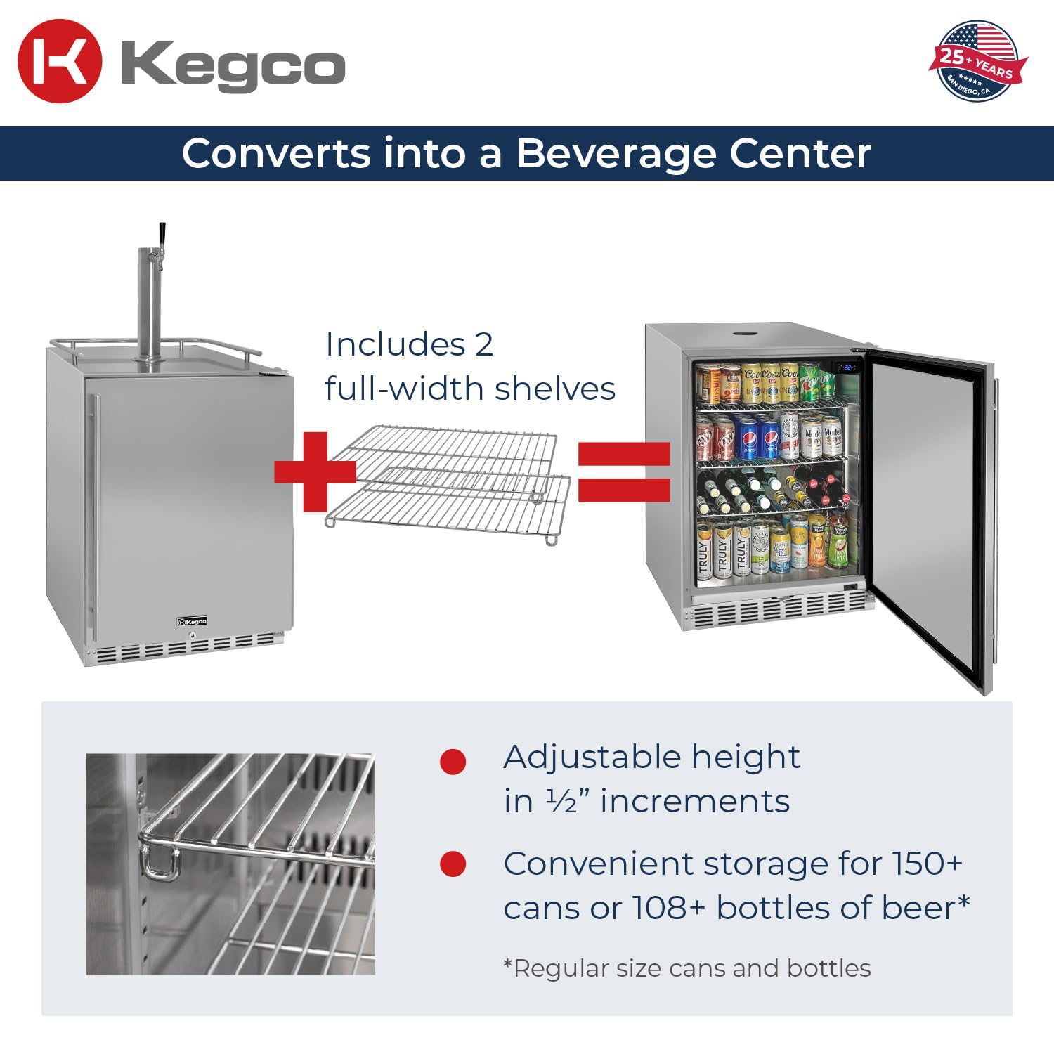 Kegco 24" Wide Outdoor Single Tap All Stainless Steel Built-In Kegerator With Kit - View 5 | Fridge.com