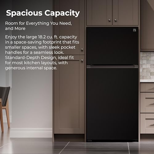 Kenmore 46-62319 30" Top Mount Refrigerator with Freezer - Adjustable Shelving, Humidity-Controlled Crispers, Optional Ice Maker, LED Lighting, ENERGY STAR Certified, 18.2 cu. ft. Capacity - Black | Fridge.com