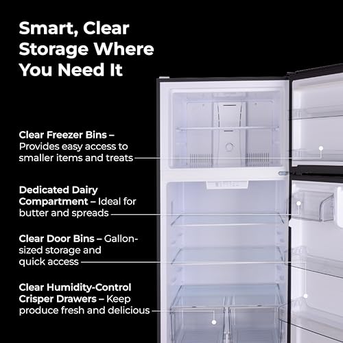 Kenmore 46-62319 30" Top Mount Refrigerator With Freezer - Adjustable Shelving, Humidity-Controlled Crispers, Optional Ice Maker, LED Lighting, Energy Star Certified, 18.2 cu. ft. Capacity - Black - View 5 | Fridge.com