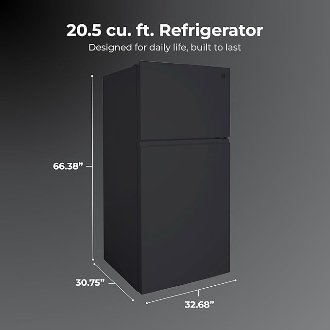Kenmore 33" Top Mount Refrigerator With Freezer - Adjustable Shelving, Humidity-Controlled Crispers, Optional Ice Maker, LED Lighting, Energy Star Certified, 20.5 cu. ft. Capacity - Black - View 2 | Fridge.com
