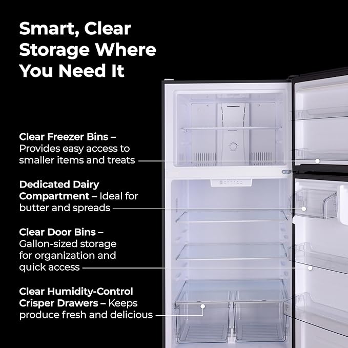 Kenmore 33" Top Mount Refrigerator With Freezer - Adjustable Shelving, Humidity-Controlled Crispers, Optional Ice Maker, LED Lighting, Energy Star Certified, 20.5 cu. ft. Capacity - Black - View 5 | Fridge.com