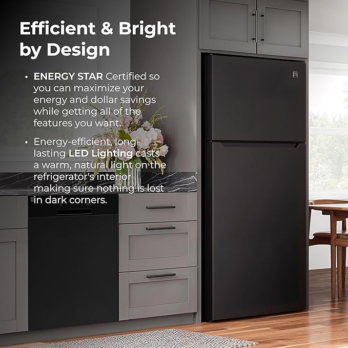 Kenmore 33" Top Mount Refrigerator With Freezer - Adjustable Shelving, Humidity-Controlled Crispers, Optional Ice Maker, LED Lighting, Energy Star Certified, 20.5 cu. ft. Capacity - Black - View 6 | Fridge.com