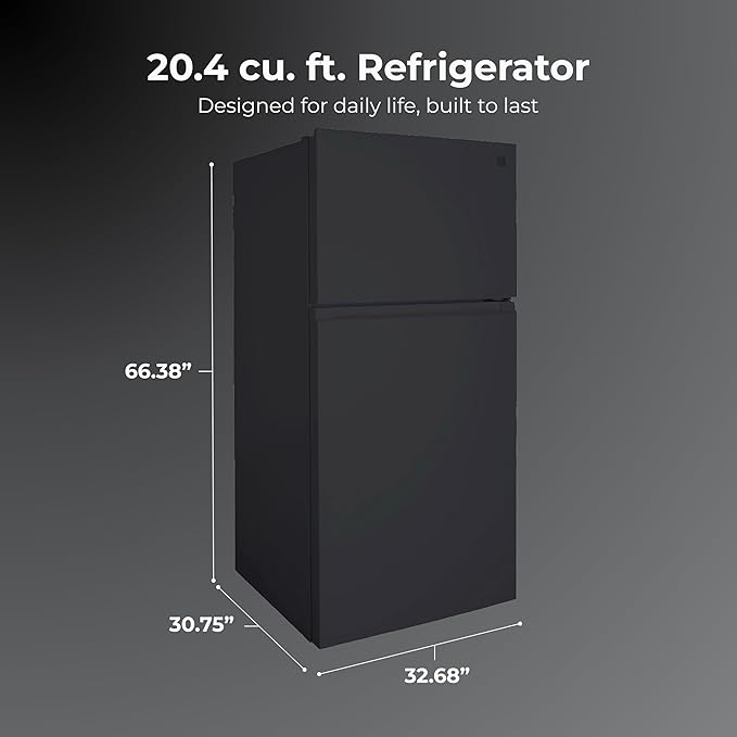 Kenmore 33 in. 20.4 cu. ft Capacity Refrigerator/Freezer with Full-Width Adjustable Glass Shelving, Humidity Control Crispers, Ice Maker, ENERGY STAR Certified, Black | Fridge.com