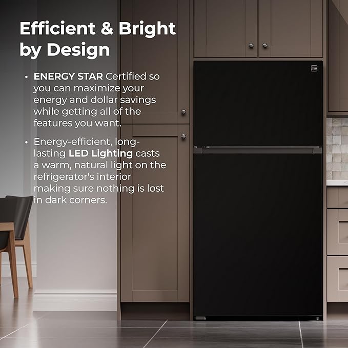 Kenmore 33 in. 20.4 cu. ft Capacity Refrigerator/Freezer With Full-Width Adjustable Glass Shelving, Humidity Control Crispers, Ice Maker, Energy Star Certified, Black - View 6 | Fridge.com