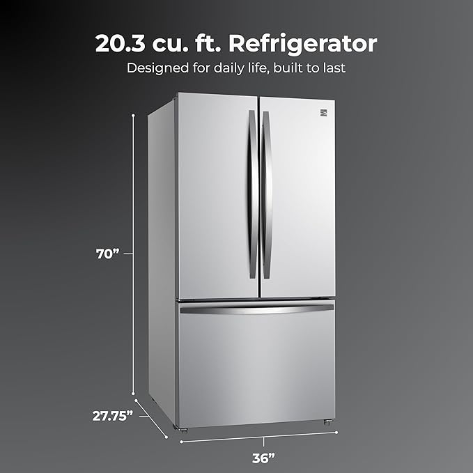 Kenmore 36" French Door Refrigerator With Freezer - Accela Chill, Adjustable Shelving, Humidity Controlled Crispers, Energy Star Certified, 20.3 cu. ft. Capacity, Fingerprint Resistant Stainless Steel - View 2 | Fridge.com