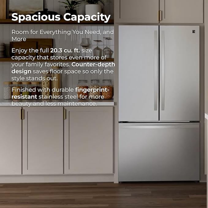 Kenmore 36" French Door Refrigerator With Freezer - Accela Chill, Adjustable Shelving, Humidity Controlled Crispers, Energy Star Certified, 20.3 cu. ft. Capacity, Fingerprint Resistant Stainless Steel - View 3 | Fridge.com