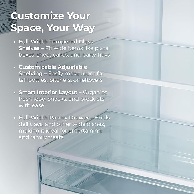 Kenmore 36" French Door Refrigerator With Freezer - Accela Chill, Adjustable Shelving, Humidity Controlled Crispers, Energy Star Certified, 20.3 cu. ft. Capacity, Fingerprint Resistant Stainless Steel - View 4 | Fridge.com