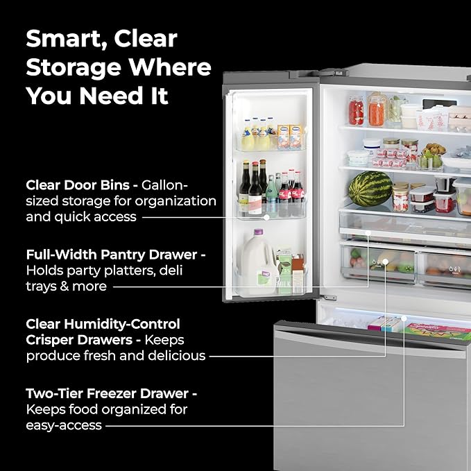 Kenmore 36" French Door Refrigerator With Freezer - Accela Chill, Adjustable Shelving, Humidity Controlled Crispers, Energy Star Certified, 20.3 cu. ft. Capacity, Fingerprint Resistant Stainless Steel - View 5 | Fridge.com