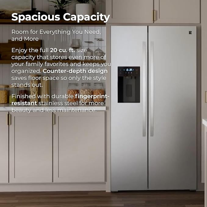 Kenmore 36" Side-By-Side Refrigerator With Freezer - Accela Chill, Water & Ice Dispenser, Adjustable Glass Shelves, Energy Star Certified, 20 cu. ft. Capacity - Fingerprint Resistant Stainless Steel - View 3 | Fridge.com