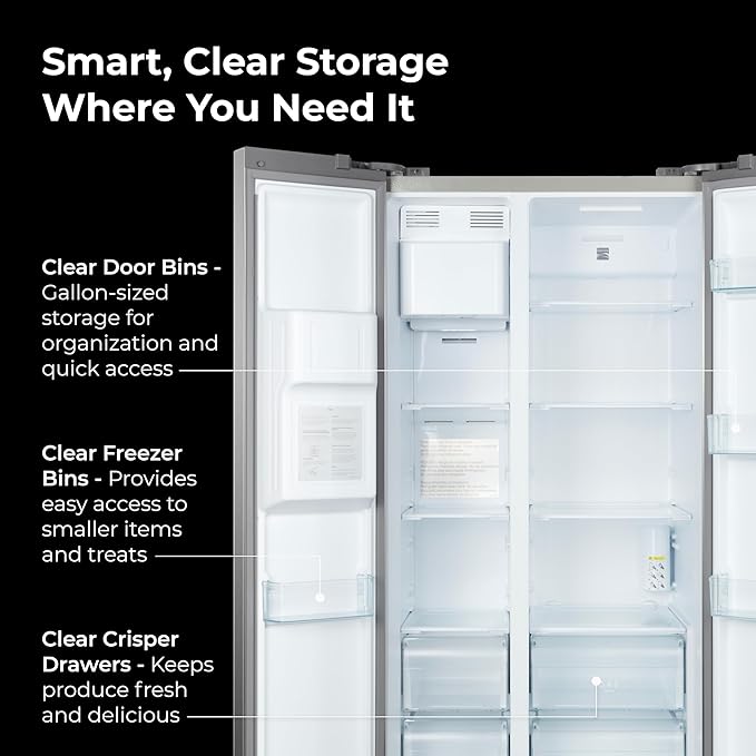 Kenmore 36" Side-By-Side Refrigerator With Freezer - Accela Chill, Water & Ice Dispenser, Adjustable Glass Shelves, Energy Star Certified, 20 cu. ft. Capacity - Fingerprint Resistant Stainless Steel - View 5 | Fridge.com