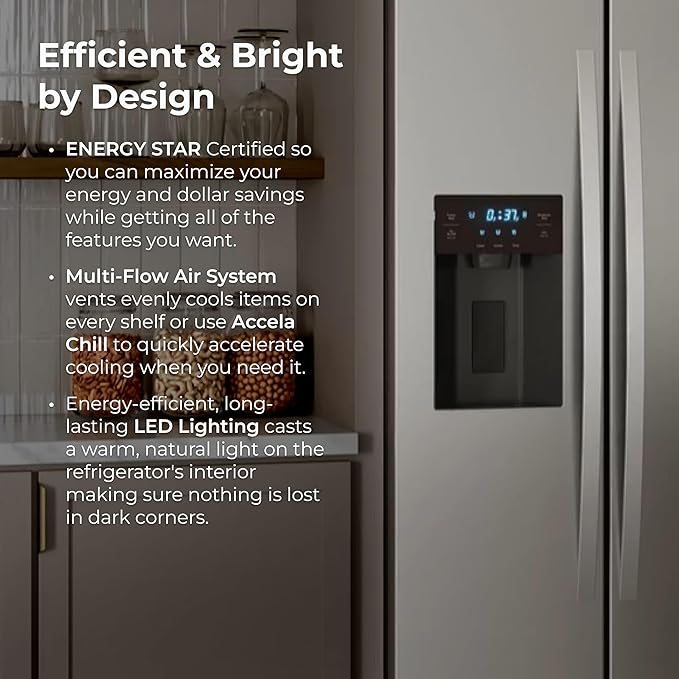 Kenmore 36" Side-By-Side Refrigerator With Freezer - Accela Chill, Water & Ice Dispenser, Adjustable Glass Shelves, Energy Star Certified, 20 cu. ft. Capacity - Fingerprint Resistant Stainless Steel - View 6 | Fridge.com