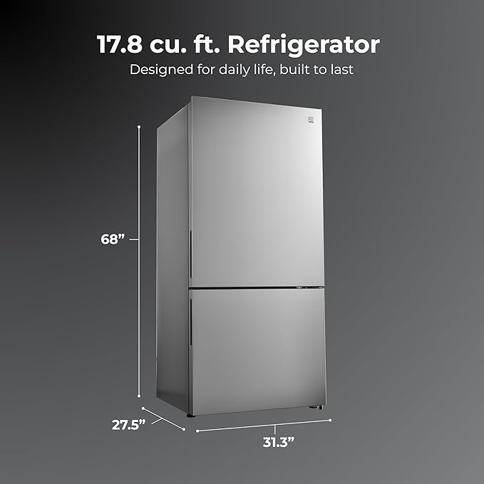 Kenmore 31" Bottom Freezer Refrigerator, Counter Depth - Ice Maker, Adjustable Shelving, Crisper Drawers, Energy Star Certified, 17.8 cu. ft. Capacity, Fingerprint Resistant Stainless Steel - View 2 | Fridge.com
