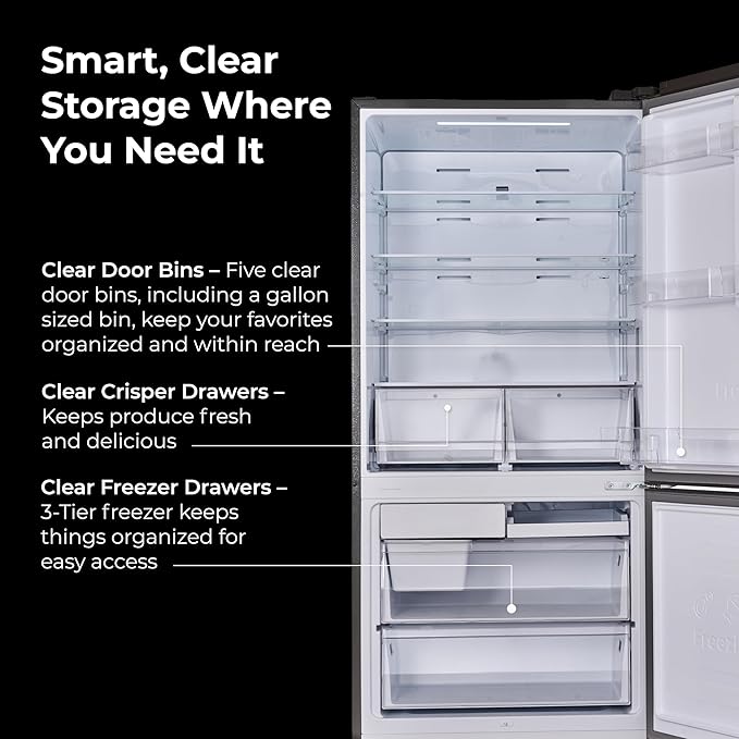 Kenmore 31" Bottom Freezer Refrigerator, Counter Depth - Ice Maker, Adjustable Shelving, Crisper Drawers, Energy Star Certified, 17.8 cu. ft. Capacity, Fingerprint Resistant Stainless Steel - View 5 | Fridge.com