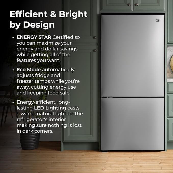 Kenmore 31" Bottom Freezer Refrigerator, Counter Depth - Ice Maker, Adjustable Shelving, Crisper Drawers, Energy Star Certified, 17.8 cu. ft. Capacity, Fingerprint Resistant Stainless Steel - View 6 | Fridge.com