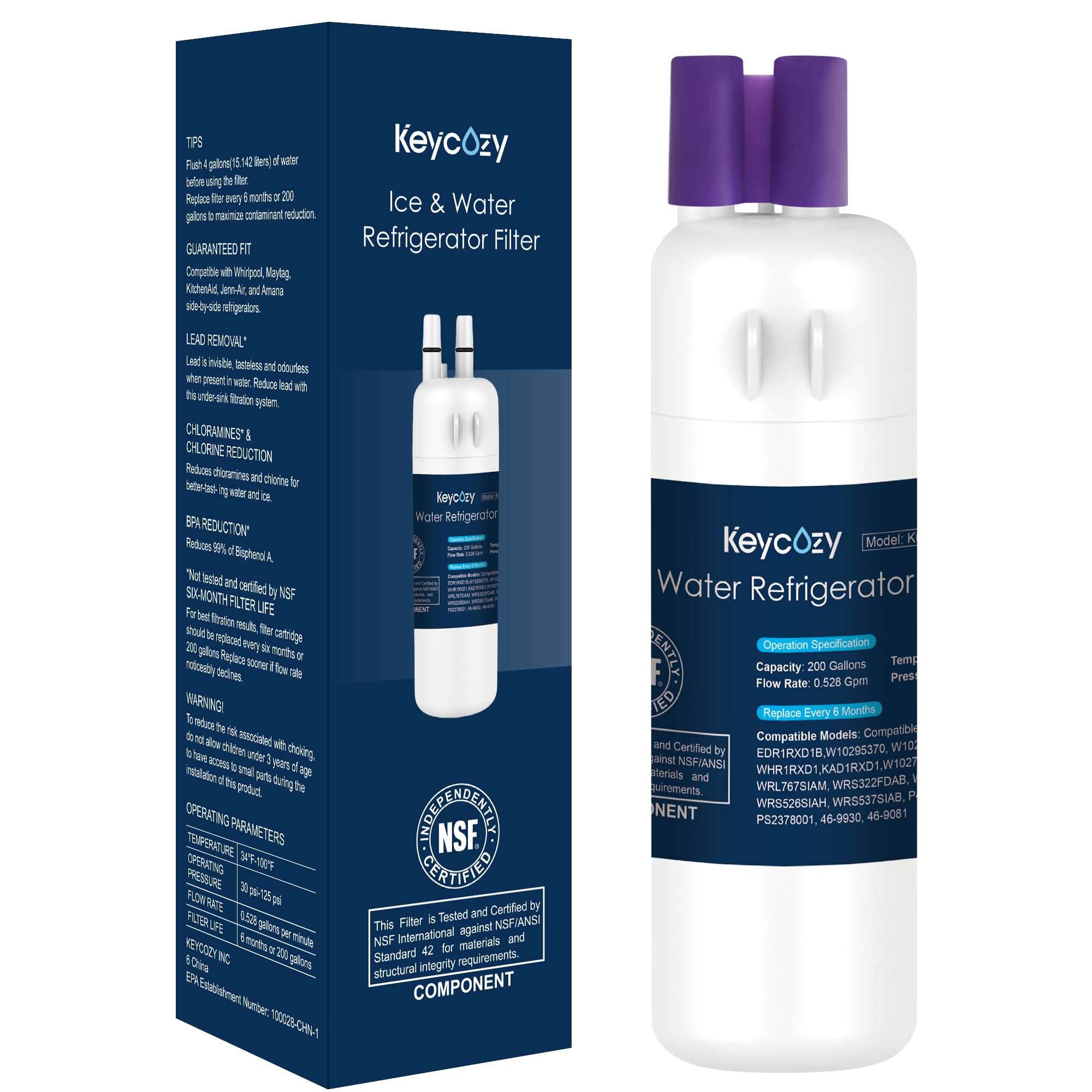 Keycozy K001 Refrigerator Water Filter Replacement For Edr1rxd1, Everydrop Filter 1, W10295370, Whr1rxd1, Kad1rxd1, P4rfwb, P8rfwb2l, Compatible For Kenmore 46-9930, 46-9081 (1) - View 1 | Fridge.com