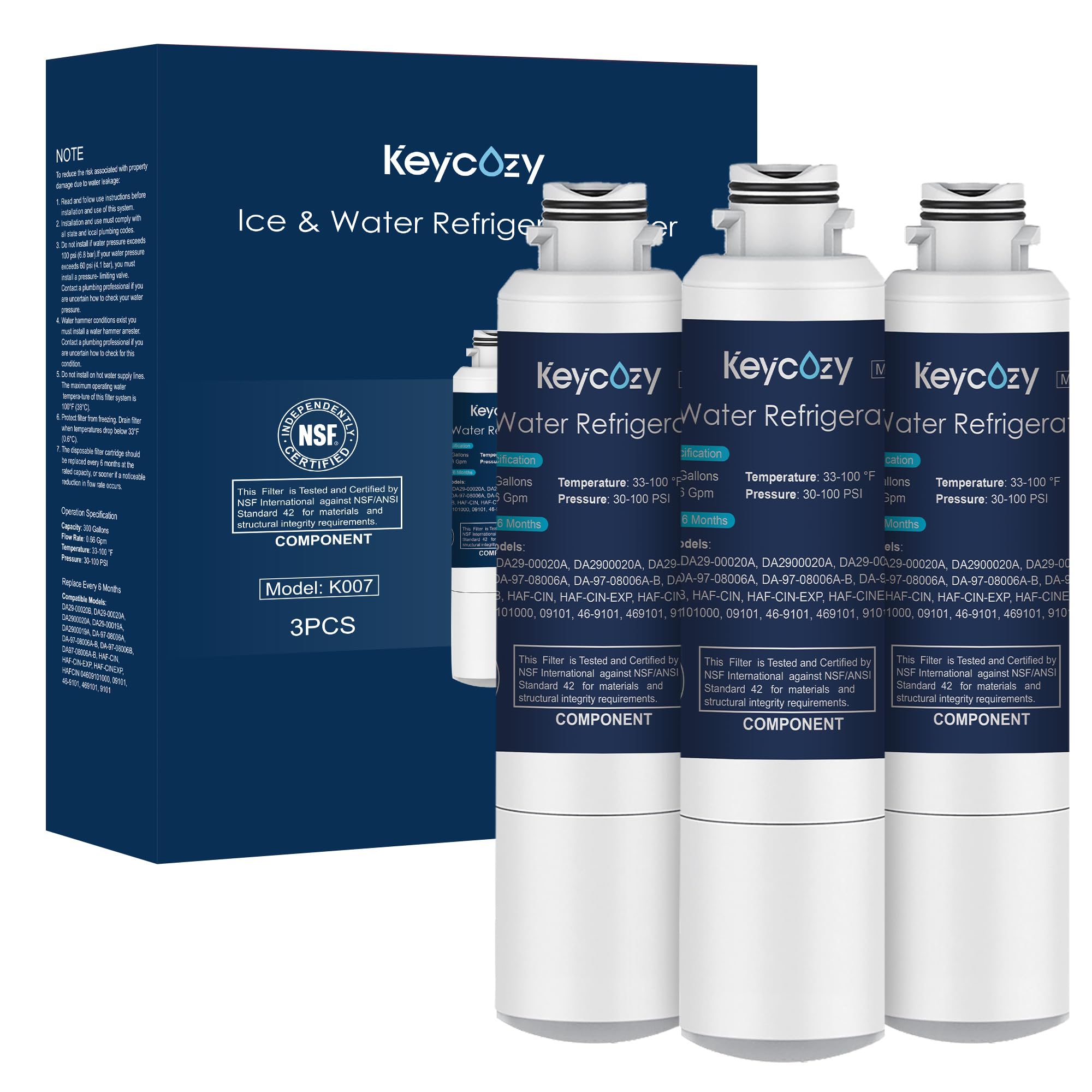 Refrigerator Water Filter Replacement For Samsung Water Filter DA29-00020B, Haf-Cin, RS25J500DSR, RF28HMEDBSR, Haf-Cin/Exp, RF4287HARS, RF28HFEDBSR, K007 3 Pack | Fridge.com