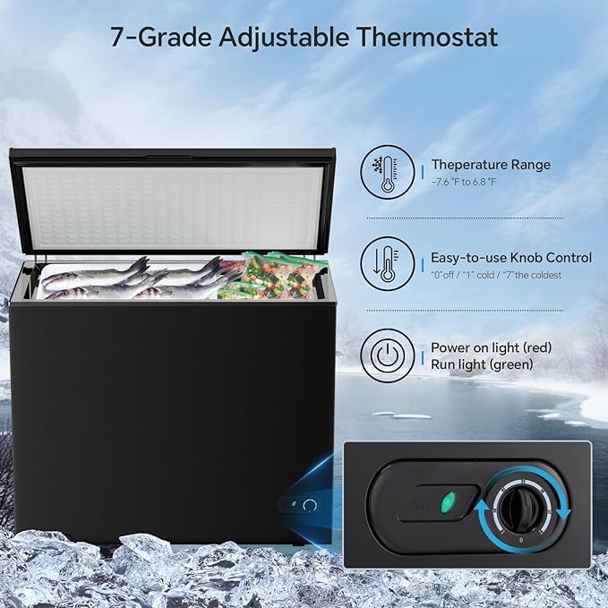 Kismile 7.0 Cubic Feet Chest Freezer with 3 Removable Basket, Free Standing Top Open Door Compact Deep Freezer with Adjustable Temperature for Home/Kitchen/Office/Garage/Bar (7.0 Cu.Ft, Black) | Fridge.com