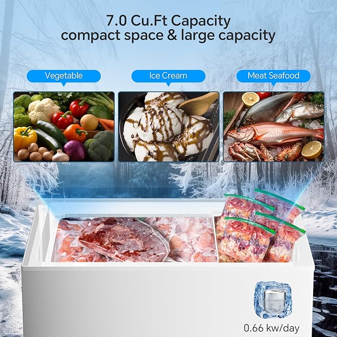 Kismile 7.0 Cubic Feet Chest Freezer with 3 Removable Basket, Free Standing Top Open Door Compact Deep Freezer with Adjustable Temperature for Home/Kitchen/Office/Garage/Bar (7.0 Cu.Ft, Black) | Fridge.com