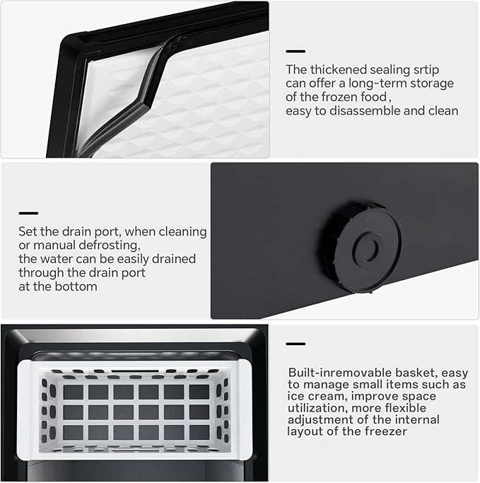 Kismile 7.0 Cubic Feet Chest Freezer With 3 Removable Basket, Free Standing Top Open Door Compact Deep Freezer With Adjustable Temperature For Home/Kitchen/Office/Garage/Bar (7.0 cu.ft, Black) - View 5 | Fridge.com