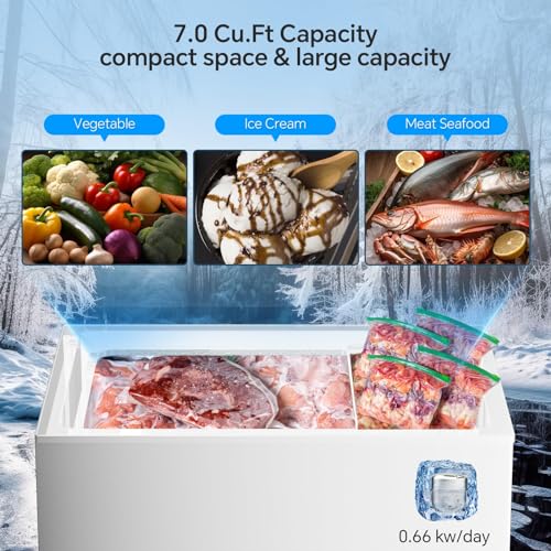 Kismile 7.0 Cubic Feet Chest Freezer With Removable Baskets Free Standing Top Open Door Compact Freezer With Adjustable Temperature For Home/Kitchen/Office/Bar (7.0 cu.ft, White) - View 4 | Fridge.com