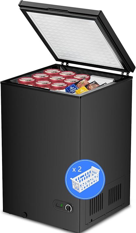 Kismile 3.5 Cubic Feet Chest Freezer With 2 Removable Baskets Free Standing Top Open Door Compact Deep Freezer With Adjustable Temperature For Home/Kitchen/Office/Bar (3.5 Cubic Feet, Black) - View 3 | Fridge.com
