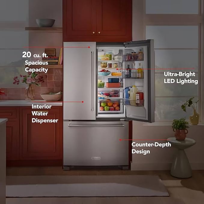 36 in. 20 cu. ft. Counter-Depth French Door Refrigerator In Stainless Steel - View 3 | Fridge.com