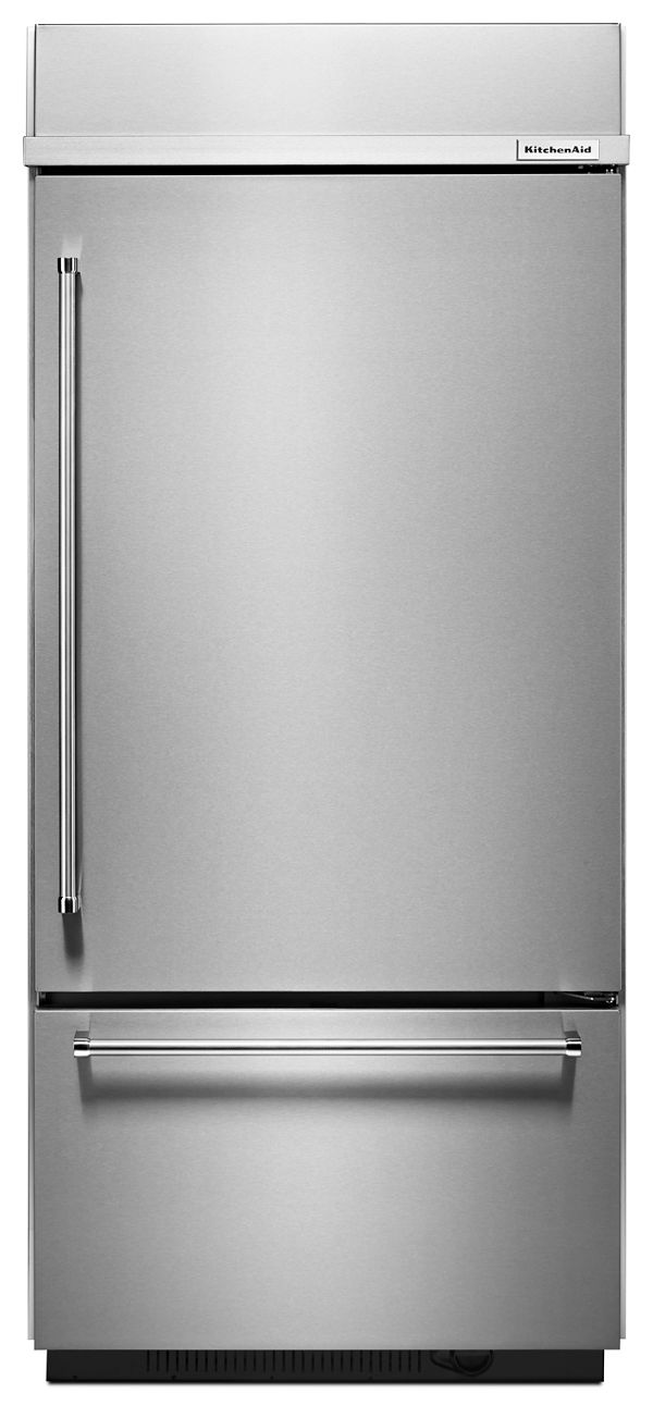 KitchenAid 20.9 Cu. Ft. 36" Width Built-In Stainless Bottom Mount Refrigerator W/ Platinum Interior Design In Steel Kbbr306ess - View 1 | Fridge.com