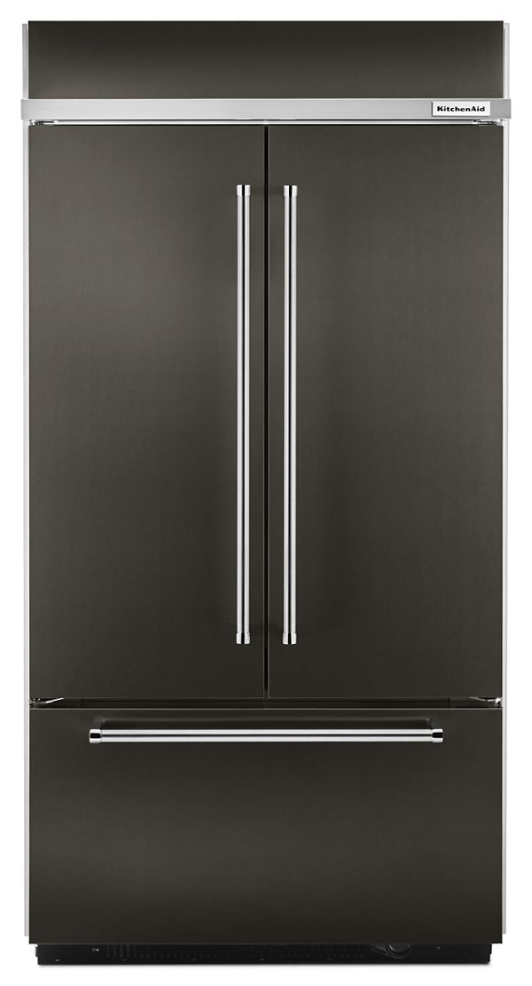 KitchenAid 24.2 Cu. Ft. 42" Width Built-In Stainless French Door Refrigerator w/ Platinum Interior Design in Black Steel KBFN502EBS | Fridge.com