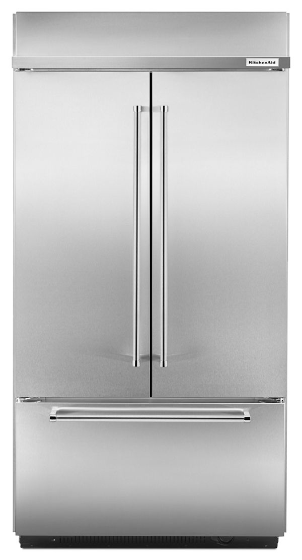KitchenAid 24.2 Cu. Ft. 42" Width Built-In Stainless French Door Refrigerator w/ Platinum Interior Design in Steel KBFN502ESS | Fridge.com