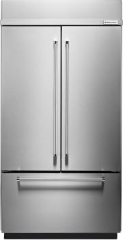 KitchenAid 24.2 cu. ft. 42" Width Built-In Stainless French Door Refrigerator W/ Platinum Interior Design In Steel KBFN502ESS - View 2 | Fridge.com