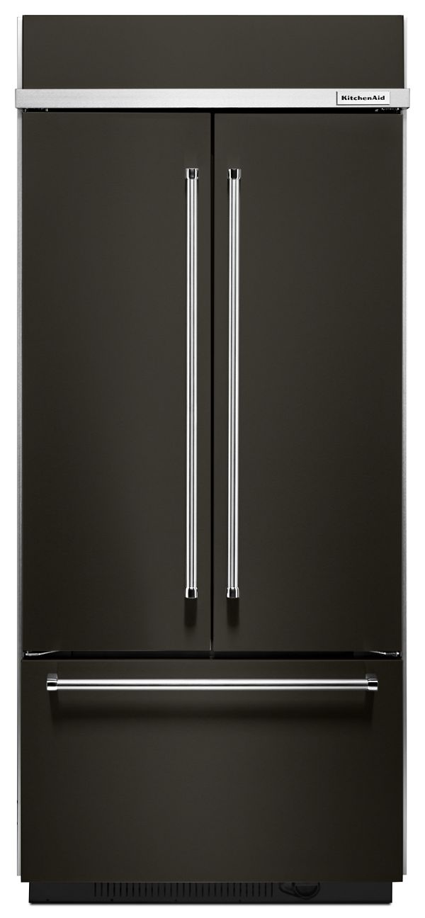 KitchenAid 20.8 Cu. Ft. 36" Width Built In Stainless Steel French Door Refrigerator w/ Platinum Interior Design in Black KBFN506EBS | Fridge.com