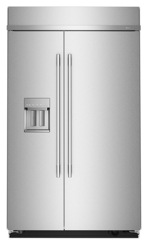 KitchenAid 29.4 Cu. Ft. 48" Built-In Side-By-Side Refrigerator Features Exterior Water & Ice Dispenser w/ Measured Fill in Stainless Steel KBSD748SPS | Fridge.com