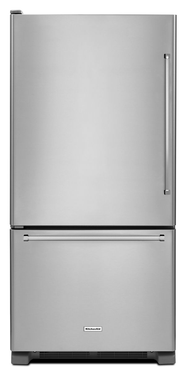 KitchenAid 22 Cu. Ft. 33 in. Width Full Depth Non Dispense Bottom Mount Refrigerator in Steel KRBL102ESS | Fridge.com