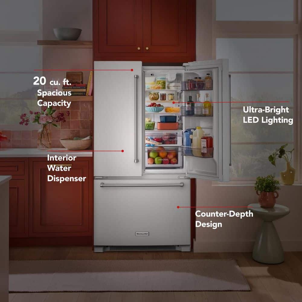 KitchenAid 20 cu. ft. 36 in. Width Counter-Depth French Door Refrigerator W/ Interior Dispense In White KRFC136RWH - View 6 | Fridge.com