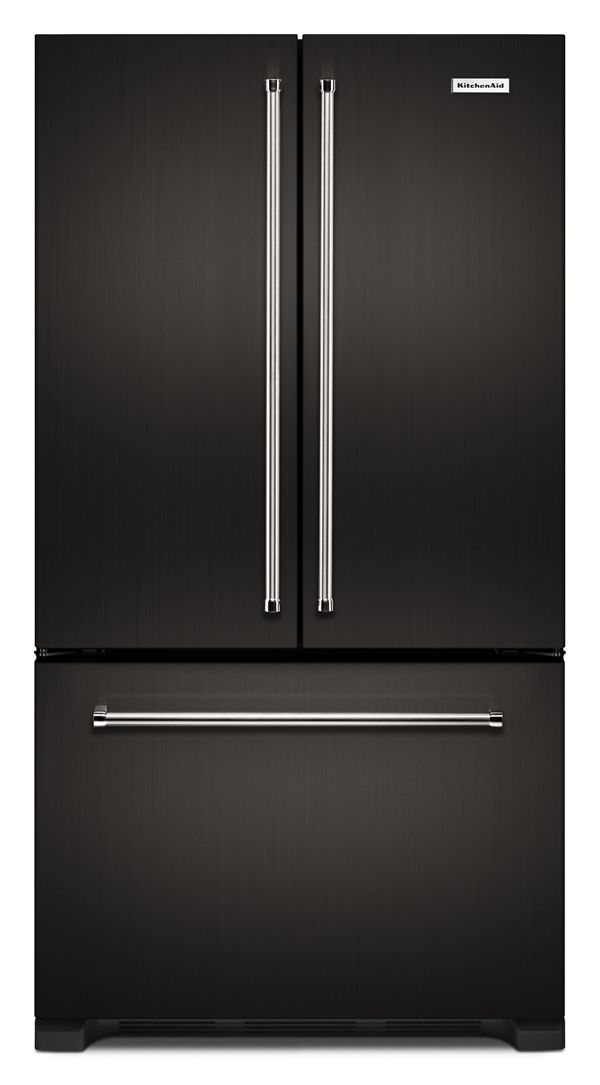 KitchenAid 22 Cu. Ft. 36 in. Width Counter Depth French Door Refrigerator w/ Interior Dispense & Printshield Finish in Black Stainless Steel KRFC302EBS | Fridge.com