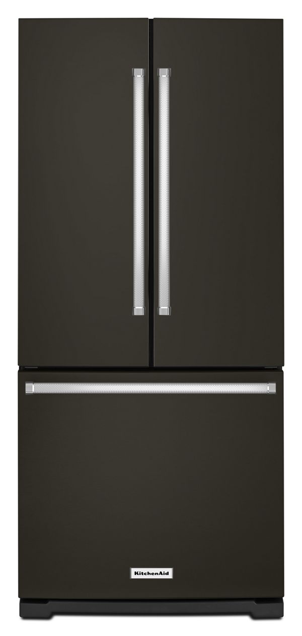 KitchenAid 20 Cu. Ft. 30 in. Width Standard Depth French Door Refrigerator w/ Interior Dispense in Black Stainless Steel KRFF300EBS | Fridge.com