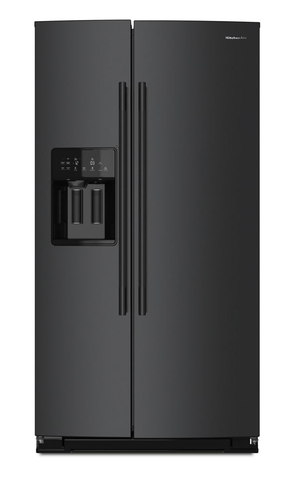 KitchenAid 20.8 Cu. Ft. Counter-Depth Side-By-Side Refrigerator w/ Exterior Ice & Water Dispenser In Black Ore KRSC536RBE | Fridge.com